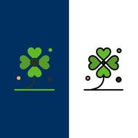 trifoglio quattro Irlanda irlandesi fortunato icone piatto e linea pieno icona impostato vettore blu sfondo