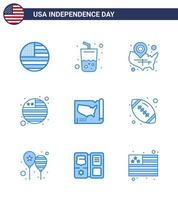 contento indipendenza giorno 4 ° luglio impostato di 9 blues americano pittogramma di stati internazionale bandiera carta geografica bandiera Posizione perno modificabile Stati Uniti d'America giorno vettore design elementi