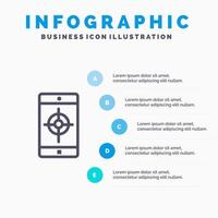 applicazione mobile mobile applicazione bersaglio linea icona con 5 passaggi presentazione infografica sfondo vettore