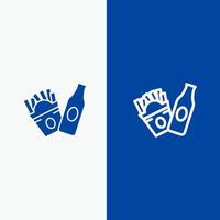 bottiglia patatine fritte americano linea e glifo solido icona blu bandiera linea e glifo solido icona blu bandiera vettore