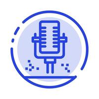 mic microfono professionale registrazione blu tratteggiata linea linea icona vettore
