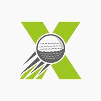 lettera X golf logo concetto con in movimento golf palla icona. hockey gli sport logotipo simbolo vettore modello