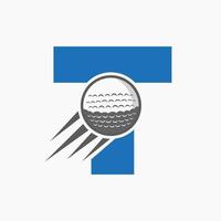 lettera t golf logo concetto con in movimento golf palla icona. hockey gli sport logotipo simbolo vettore modello