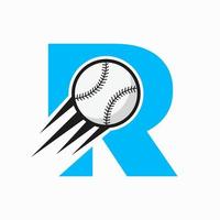 iniziale lettera r baseball logo concetto con in movimento baseball icona vettore modello
