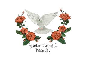 Acquerello bianco piccione e rose rosse per la giornata internazionale della pace vettore
