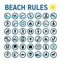 spiaggia regole set di icone e segni su bianco vettore