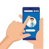 medicina online con medico sullo smartphone vettore