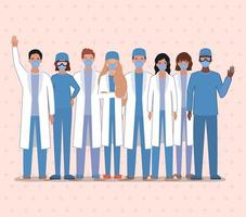 uomini e donne medici con maschere contro il disegno vettoriale del virus ncov 2019