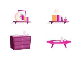 set di oggetti mobili da camera femminile vettore