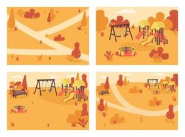 parco pubblico in autunno tempo di colore piatto illustrazione vettoriale set