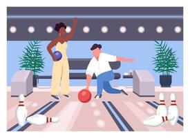 illustrazione di vettore di colore piatto data di bowling