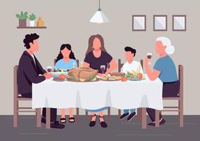 illustrazione vettoriale di colore piatto cena in famiglia caucasica