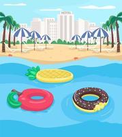 località balneare e piscina galleggia illustrazione vettoriale di colore piatto