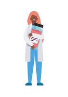 donna medico con uniforme e disegno vettoriale barattolo di medicina