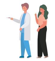 avatar di medico e donna maschio con disegno vettoriale di iniezione