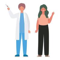 avatar di medico e donna maschio con disegno vettoriale di iniezione