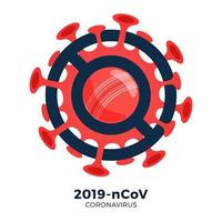 segno vettoriale palla da cricket attenzione coronavirus. fermare l'epidemia di 2019-ncov. pericolo di coronavirus e rischio per la salute pubblica malattia e focolaio di influenza. cancellazione di eventi sportivi e concetto di partite