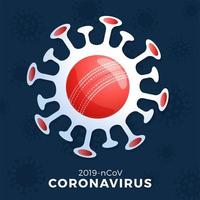 segno vettoriale palla da cricket attenzione coronavirus. fermare l'epidemia di covid-19. pericolo di coronavirus e focolaio di influenza della malattia a rischio per la salute pubblica. cancellazione di eventi sportivi e concetto di partite