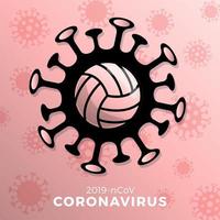 segno di vettore di pallavolo attenzione coronavirus. fermare l'epidemia di covid-19. pericolo di coronavirus e rischio per la salute pubblica malattia e focolaio di influenza. cancellazione di eventi sportivi e concetto di partite