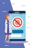 medicina online con dottoressa e smartphone vettore