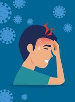 uomo con mal di testa e sintomi di coronavirus vettore