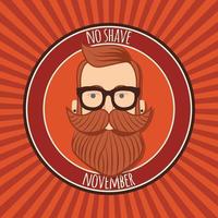 no shave novembre poster design, consapevolezza del cancro alla prostata, uomo hipster con barba e baffi vettore