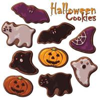 tema di dolci di Halloween insieme di diversi tipi di biscotti di Halloween vettore