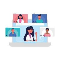 avatar donna sul portatile e persone nel disegno vettoriale di chat video