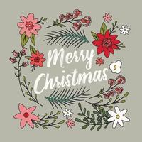 tipografia merry christmas card con elementi decorativi floreali vettore