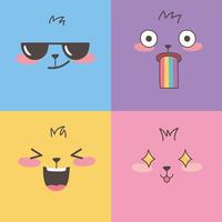 set di emoticon colorate, emoji affronta il disegno del fumetto di espressione vettore
