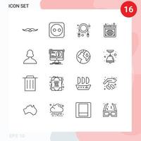 impostato di 16 vettore lineamenti su griglia per persona avatar saltare del browser messa a fuoco modificabile vettore design elementi