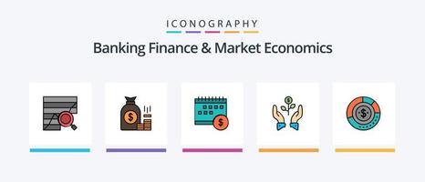 bancario finanza e mercato economia linea pieno 5 icona imballare Compreso finanza. attività commerciale. Contanti. crescita. borsa. creativo icone design vettore