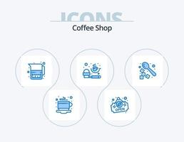 caffè negozio blu icona imballare 5 icona design. bere. barista. brocca. polvere. misurazione vettore