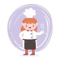 personaggio dei cartoni animati di chef femminile con cucina utensile spatola vettore