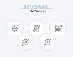 Hotel Servizi linea icona imballare 5 icona design. bagno. appendiabiti. no. merenda. veloce cibo vettore