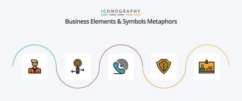 attività commerciale elementi e simboli metafore linea pieno piatto 5 icona imballare Compreso proteggere. protezione. ricerca. scudo. squillare vettore