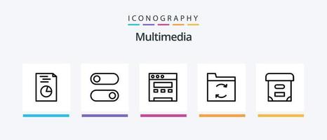 multimedia linea 5 icona imballare Compreso . da fare. ispezionare. analitica. creativo icone design vettore