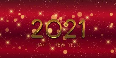 banner di felice anno nuovo rosso e oro vettore
