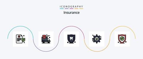 assicurazione linea pieno piatto 5 icona imballare Compreso . protezione. protezione. assicurazione. Ingranaggio assicurazione vettore