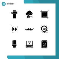 moderno impostato di 9 solido glifi e simboli come come uomini Movember Telefono fricchettone giusto modificabile vettore design elementi