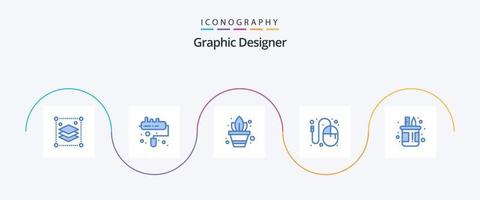 grafico progettista blu 5 icona imballare Compreso penna. scatola. pianta. topo. grafico vettore