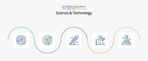 scienza e tecnologia blu 5 icona imballare Compreso scienza informazione. scienza e formazione scolastica. pipetta contagocce. scientifico ricerca. scienza laboratorio vettore
