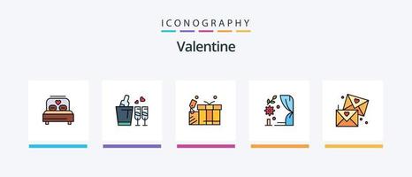 San Valentino linea pieno 5 icona imballare Compreso matrimonio. amore. candela. giorno. san valentino. creativo icone design vettore