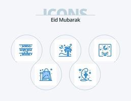 eid mubarak blu icona imballare 5 icona design. islamico. albero. hari Raya. palma. decorazione vettore