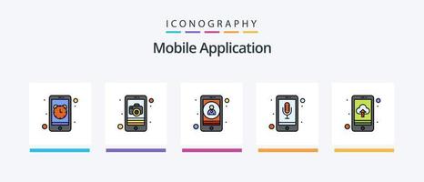 mobile applicazione linea pieno 5 icona imballare Compreso App caricamento. app. video streaming. video app. creativo icone design vettore