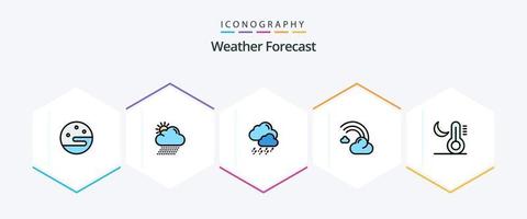 tempo metereologico 25 riga piena icona imballare Compreso notte. clima. tempo atmosferico. pioggia. previsione vettore