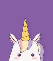 kawaii unicorn face personaggio dei cartoni animati fantasia magica vettore