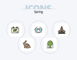 primavera linea pieno icona imballare 5 icona design. fiore. sole. costruzione. primavera. nube vettore