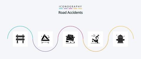 strada incidenti glifo 5 icona imballare Compreso pompiere. moto. cartello. Pericolo. marmellata vettore