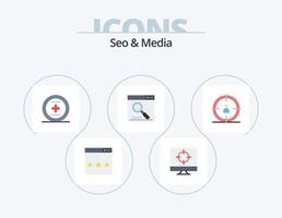 SEO e media piatto icona imballare 5 icona design. ricerca. ottimizzare. targeting. media. UX vettore